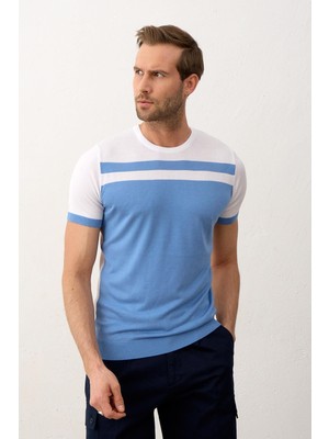 Danger Erkek Renkli Slim-Fit Kalıp Yazlık Triko T-Shirt Beyaz - 5018DNGR