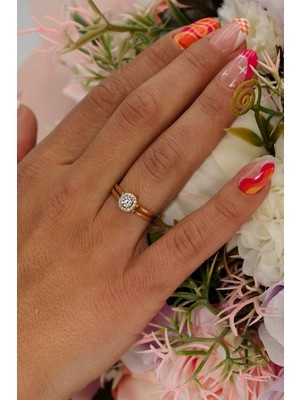 Naze Kuyumculuk 14 Ayar Altın Beyaz Mor Taşlı Çift Taraflı Yüzük