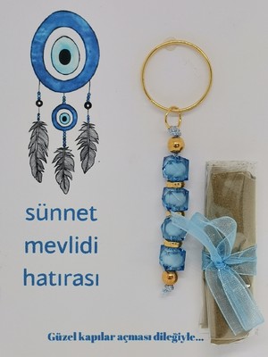 İ&DBABY Özel Tasarım Nazar Boncuğu Görsel Hazır Paketlenmiş k Dağıtmalık Sünnet Kınası ve Anahtarlık