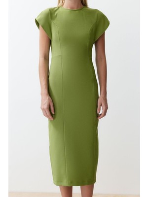Ersefa Moda Regular Gündüz Gece Finike Dokuma Bisiklet Yaka Kısa Kol Bodycone Midi Boy Elbise