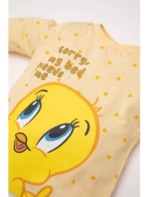 DeFacto Kız Bebek Pijama Takımı Looney Tunes Penye Uzun Kollu Üst Lastikli Alt D8287A5NS