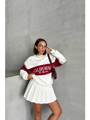 Neşeli Butik Kadın Kırmızı Bisiklet Yaka California Sweat NBG038