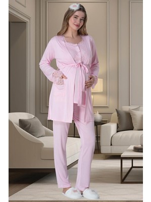 Mecit Pijama Mecit 6002 Pembe Lohusa Sabahlıklı Pijama Takımı