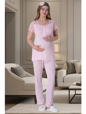 Mecit Pijama Mecit 6002 Pembe Lohusa Sabahlıklı Pijama Takımı