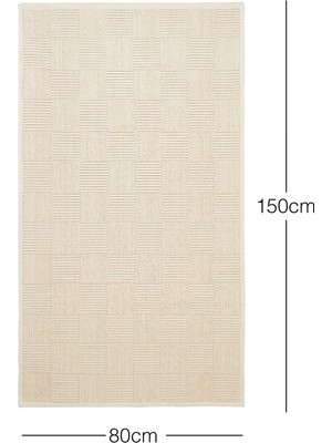 Ocean Home Textile Yıkanabilir Pamuklu Ekru Renk Dama Desen Kilim 80 x 150 cm