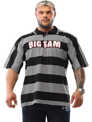 Polo Yaka Çizgili Oversize Tişört Big Sam 2608
