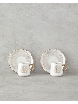 Cladars Porselen 4 Parça 2 Kişilik Kahve Fincan Takımı 90 ml Gold