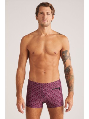 Kom Cliff Mürdüm Renkli Lycra Şort Mayo 3XL Erkek İçin Ayarlanabilir Kordonlu Konforlu Model