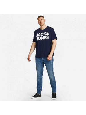 Jack&jones 12158505 Kalın Jack&jones Yazı 0 Yaka Kısa Kol Tshırt Lacivert-Xxl