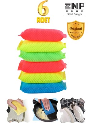 Znp Home Sponge | Petek Dokulu Renkli 6'lı Sihirli Bulaşık Süngeri