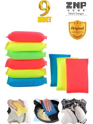 Znp Home Sponge | Petek Dokulu Renkli 9'lu Sihirli Bulaşık Süngeri