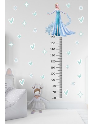 Ayza Tasarım Elsa Frozen Karlar Ülkesi ve Kalp Temalı Boy Ölçer Boy Ölçme Cetveli Çocuk Odası Duvar Sticker