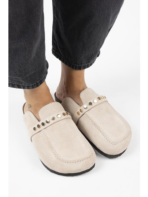 Manijero Bonita 2 Kadın Hakiki Deri Troklu Sabo Bej Terlik