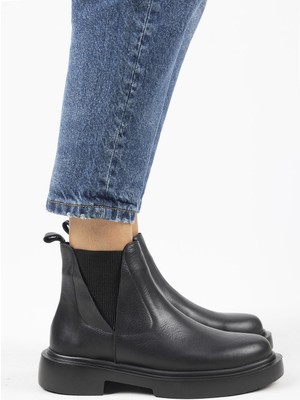 Manijero Annabel Kadın Hakiki Deri Lastikli Siyah Bot