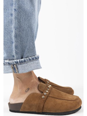 Manijero Bonita 2 Kadın Hakiki Deri Troklu Sabo Taba Terlik