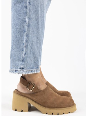 Manijero Carleen Kadın Deri Sabo Kemerli Taba Sandalet