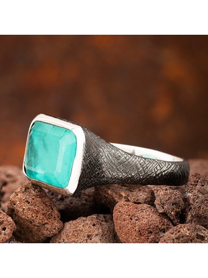 Gümüşcüm Paraiba Tourmaline Dikdörtgen Taşlı Otantik Oksitli Kadın Gümüş Yüzük