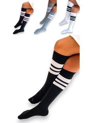 Ciho Socks 4 Çift Kız Çocuk Kadın Karışık Çizgili Kaymayan Diz Altı Orta Okul Lise Kolej Okul Çorabı