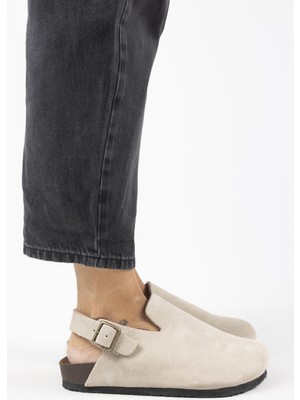 Manijero Holly 2 Kadın Deri Kemerli Tokalı Sabo Bej Sandalet