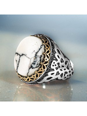 Takılingo 925 Ayar Gümüş Beyaz Turkuaz Taşlı Usta Işi Erkek Yüzük