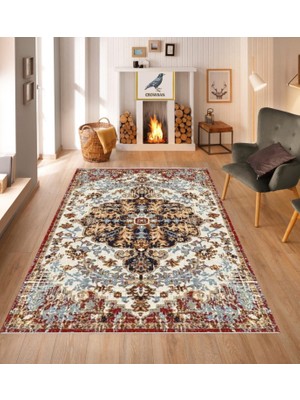 Crowban Home Kaymaz Taban Makinada Yıkanabilir Salon Halısı Mutfak Yuvarlak Halı Bohem