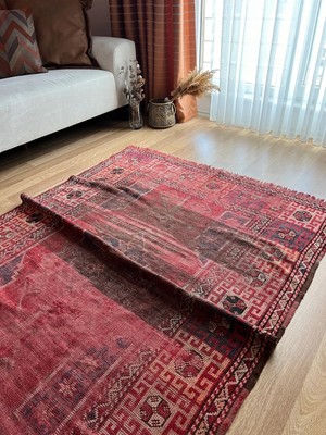 133X181 cm El Dokuma Ender Desenli Antialerjik Yün Antik Dekoratif Kilim