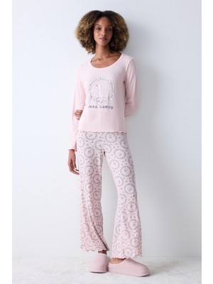 Penti Dreamy Printed Gül Kurusu Pembe Pantolon Pijama Altı Takımı