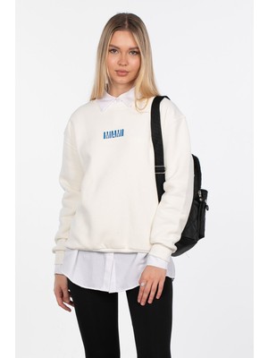 Miami Baskılı Sweatshirt - Ekru