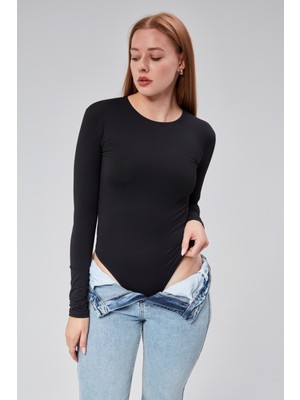 Siyah Uzun Kollu Çıtçıtlı Body