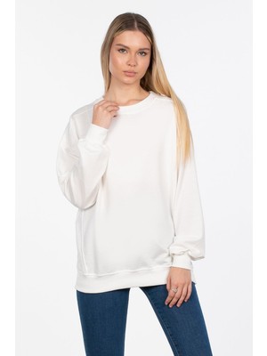 Basic Bisiklet Yaka Sweatshirt - Ekru