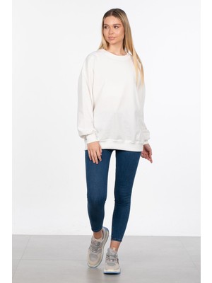 Basic Bisiklet Yaka Sweatshirt - Ekru