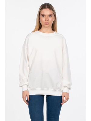 Basic Bisiklet Yaka Sweatshirt - Ekru