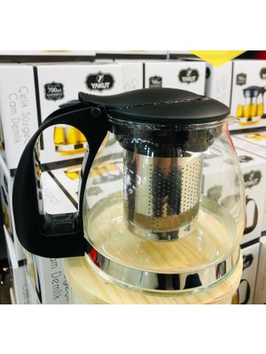Yakut 1500 ml Çelik Süzgeçli Cam Demlik
