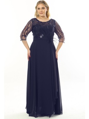 Büyük Beden 3855 Lacivert Uzun Abiye Elbise