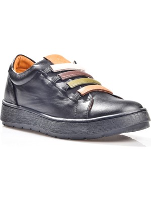 Mammamia D24KA-85 - B Kadın Hakiki Deri Lastikli Casual Ayakkabı Siyah