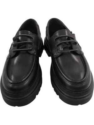 Oneka Shoes 1308245001 Erkek Günlük Loafer Deri Bağcıklı Siyah Antik