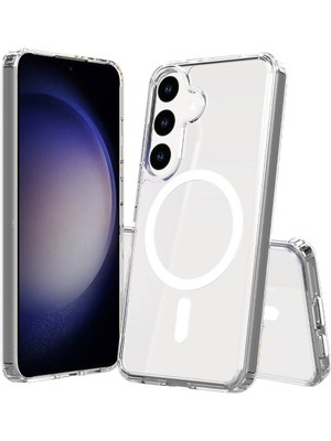 ZORE Galaxy S24 Kılıf Magsafe Şarj Özellikli Şeffaf Sert Pc Zore Embos Kapak-Renksiz
