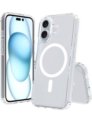 ZORE Apple iPhone 16 Plus Kılıf Magsafe Şarj Özellikli Şeffaf Sert Pc Zore Embos Kapak-Şeffaf
