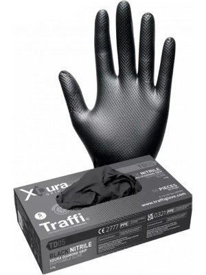 Traffi Gloves TD05 X-Dura Dokunmatik Ekran Uyumlu/ Gıda Onaylı Siyah Nitril Eldiven 50'li Kutu
