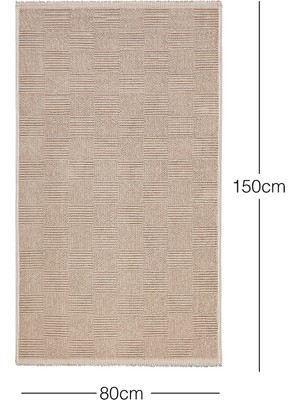 Ocean Home Textile Yıkanabilir Pamuklu Bej Renk Dama Desen Kilim 80 x 150 cm