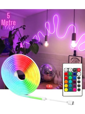 Burul SB-6504 Neon LED Şerit LED Işık Seti Rgb Çok Renkli Kumandalı Aydınlatma ve Adaptör