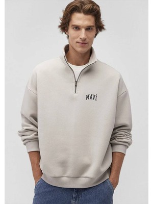Mavi Mavi Logo Baskılı Yarı Fermuarlı Gri Sweatshirt 0S10208-70074