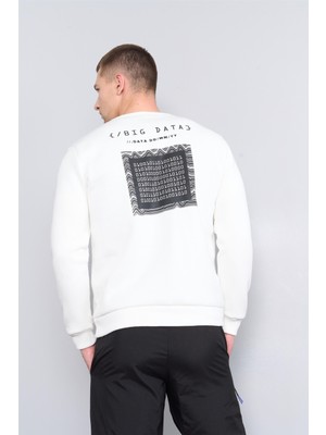 Mentality 3543 Bisiklet Yaka 3 Iplik Şardonlu Baskılı Krem Sweatshirt