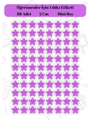 packmira etiket&ambalaj Öğretmenler Için Yıldız Etiketi Star Sticker 88 Adet 2 cm Ebat Eflatun