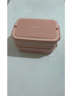 Food 2 Katlı 3 Bölmeli Çatal Kaşıklı Paslanmaz Çelik Yemek Taşıma Kabı 1.65L