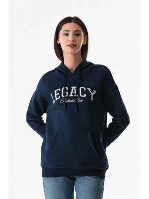 Yazı Baskılı Kanguru Cepli Kapüşonlu Sweatshirt