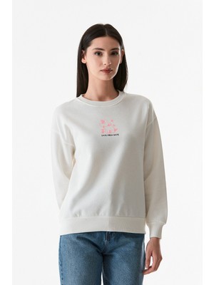 Baskılı Bisiklet Yaka Sweatshirt