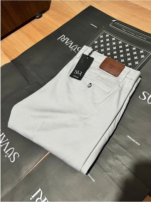 Süvari Slim Kalıp Armür Desenli Caesar Taş Rengi Ince Keten Pantolon