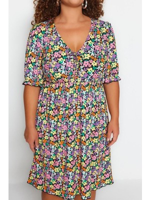 Yeni Slim Casual Günlük Kaşkorse Örme V Yaka Kısa Kol Skater Mini Boy Büyük Beden Elbise