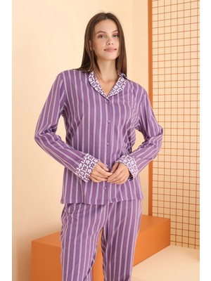 Nbb Lila Önden Düğmeli Pijama Takım